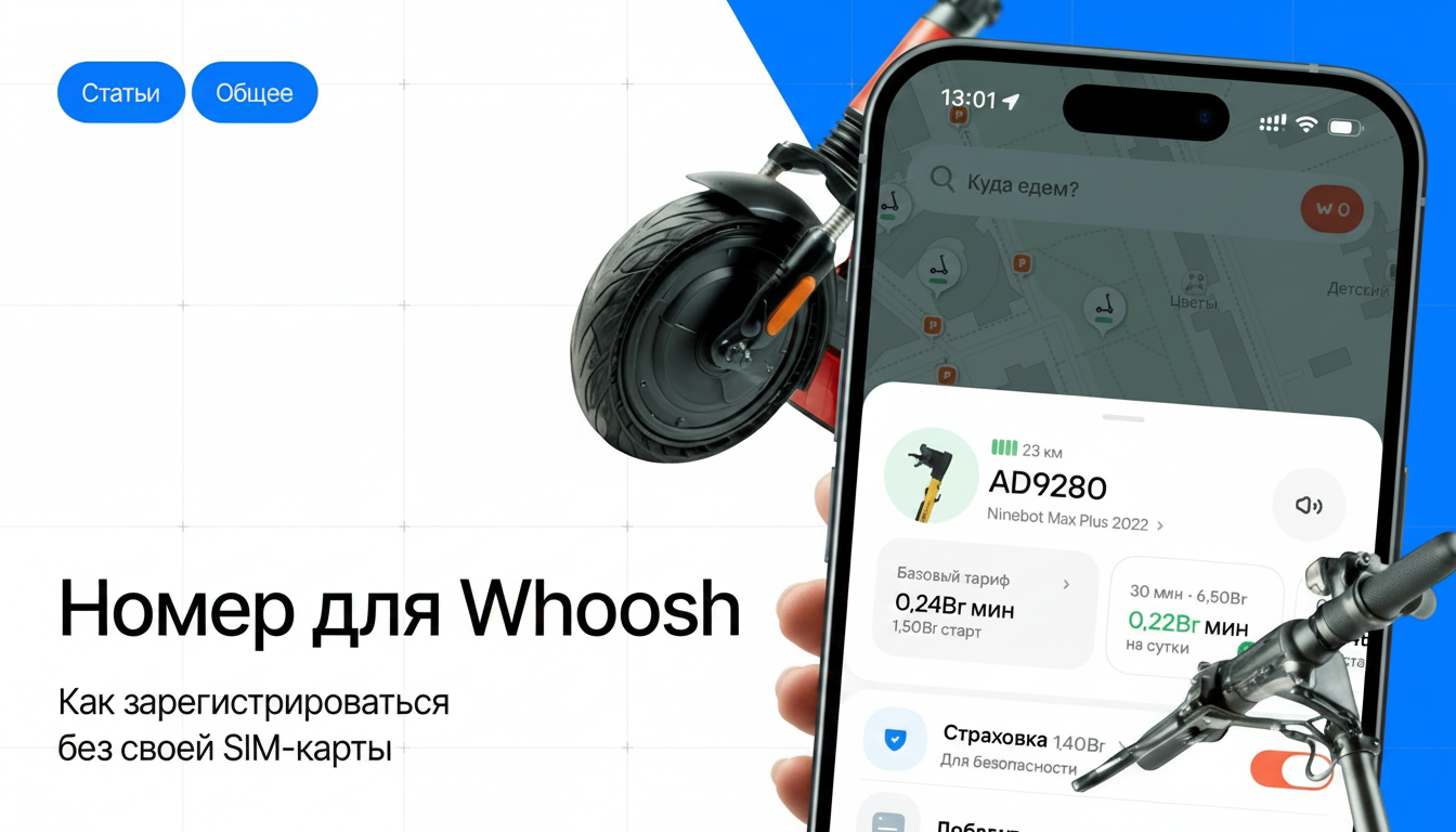 Скидка 30% на первые 3 поездки в Whoosh: регистрация по SMS через виртуальный номер.